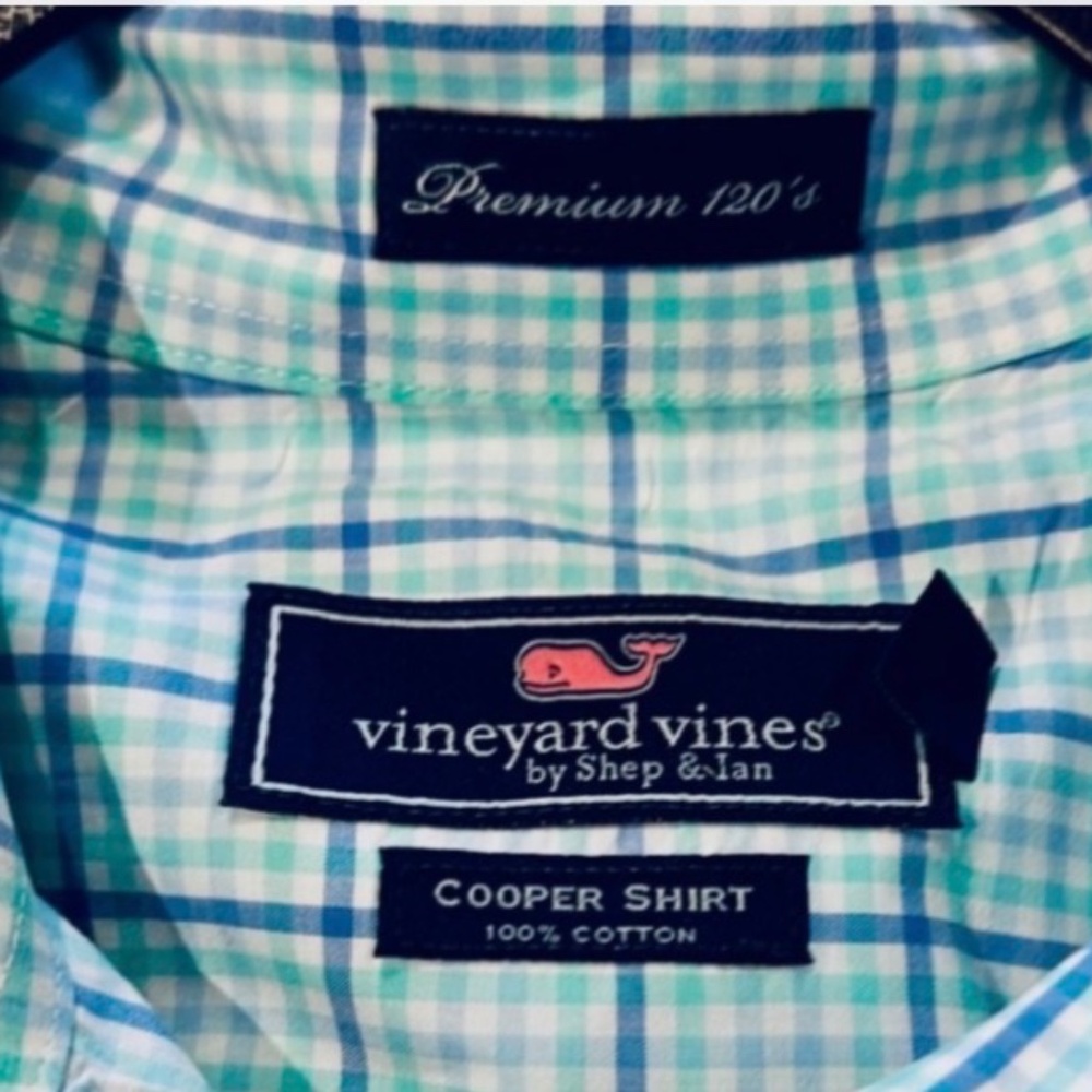 Vineyard Vines Classic Men’s Medium Plaid Cooper Shirt Blue/blue-green/white